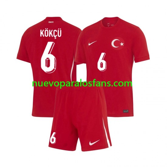 Camiseta de Fútbol Turquía Orkun Kokcu 6 Niño Exterior Euro 2024 Manga Corta