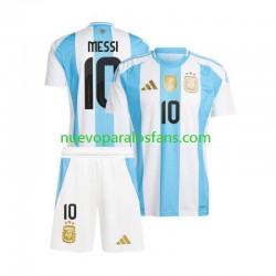 Camiseta de Fútbol Argentina Lionel Messi 10 Copa America Niño Casa 2024 Manga Corta