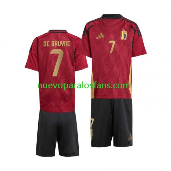 Camiseta de Fútbol Bélgica De Bruyne 7 Niño Casa Euro 2024 Manga Corta