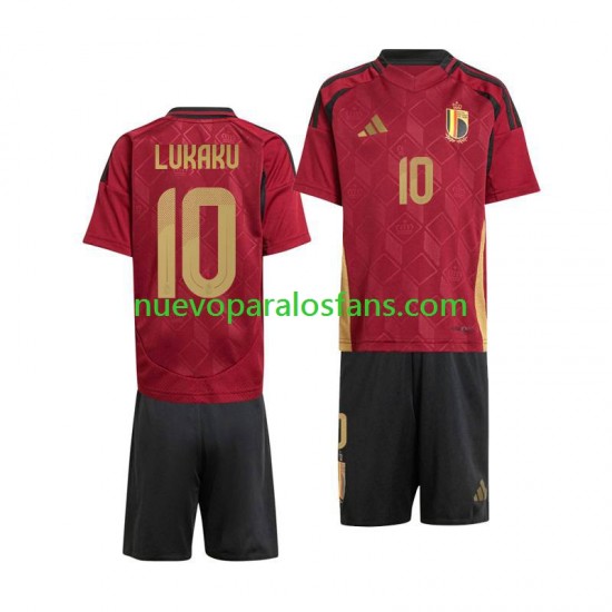 Camiseta de Fútbol Bélgica Romelu Lukaku 10 Niño Casa Euro 2024 Manga Corta