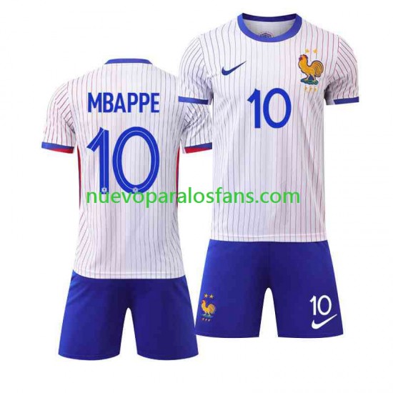 Camiseta de Fútbol Francia Mbappé Kylian 10 Niño Exterior Euro 2024 Manga Corta