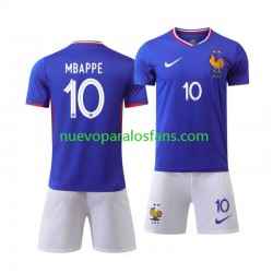 Camiseta de Fútbol Francia Mbappé Kylian 10 Niño Casa Euro 2024 Manga Corta