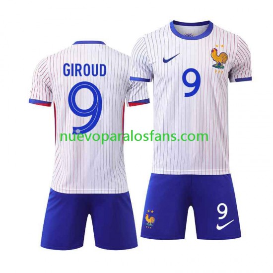 Camiseta de Fútbol Francia Olivier Giroud 9 Niño Exterior Euro 2024 Manga Corta