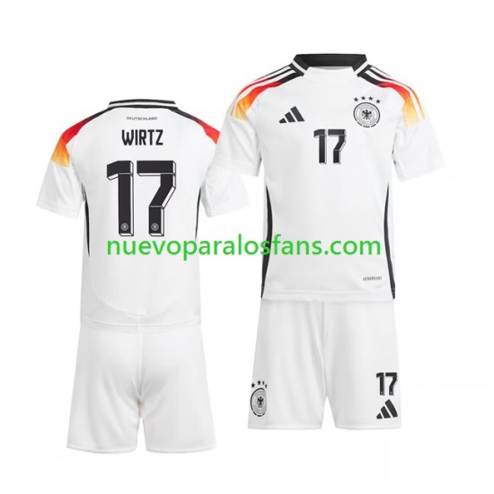 Camiseta de Fútbol Alemania Florian Wirtz 17 Niño Casa Euro 2024 Manga Corta