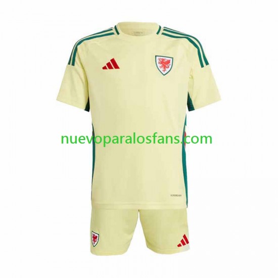 Camiseta de Fútbol Gales Niño Exterior 2024 Manga Corta
