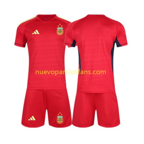 Camiseta de Fútbol Argentina Portero Niño Exterior Copa Mundial 2022 Manga Corta