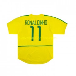 Camiseta de Fútbol Brasil RONALDINHO 11 Retro Hombre Casa 2002 Manga Corta