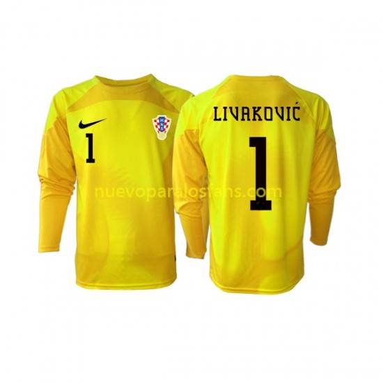 Camiseta de Fútbol Croacia Dominik Livakovic 1 Portero Hombre Casa Copa Mundial 2022 Manga Larga