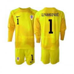 Camiseta de Fútbol Croacia Dominik Livakovic 1 Portero Niño Casa Copa Mundial 2022 Manga Larga