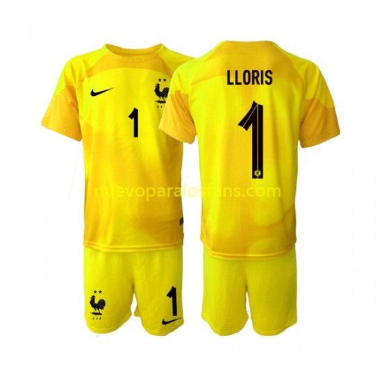 Camiseta de Fútbol Francia Hugo Lloris 1 Portero Niño Tercera Copa Mundial 2022 Manga Corta