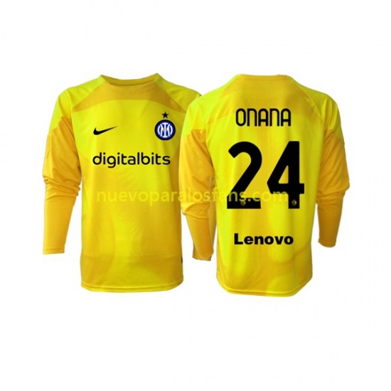 Camiseta de Fútbol Inter Milan Andre Onana 24 Portero Hombre Exterior 2022-2023 Manga Larga