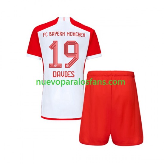 Camiseta de Fútbol Bayern de Múnich Alphonso Davies 19 Niño Casa 2023-2024 Manga Corta