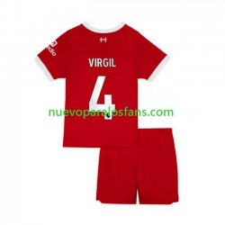 Camiseta de Fútbol Liverpool Virgil van Dijk 4 Niño Casa 2023-2024 Manga Corta