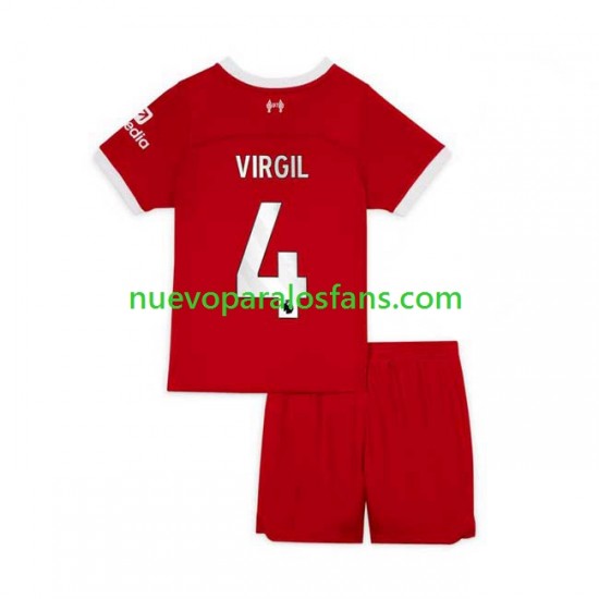 Camiseta de Fútbol Liverpool Virgil van Dijk 4 Niño Casa 2023-2024 Manga Corta