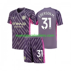 Camiseta de Fútbol Manchester City Ederson Moraes 31 Portero Niño Exterior 2023-2024 Manga Corta