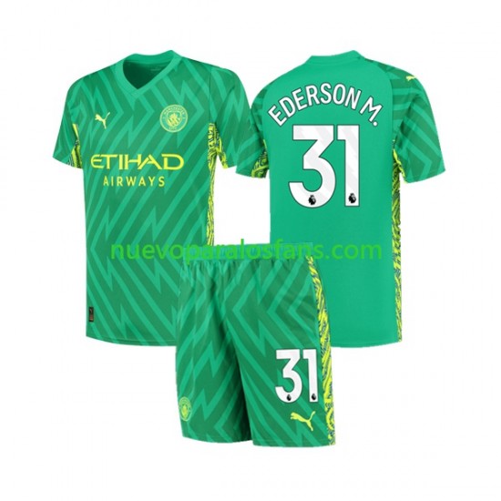 Camiseta de Fútbol Manchester City Ederson Moraes 31 Portero Niño Casa 2023-2024 Manga Corta