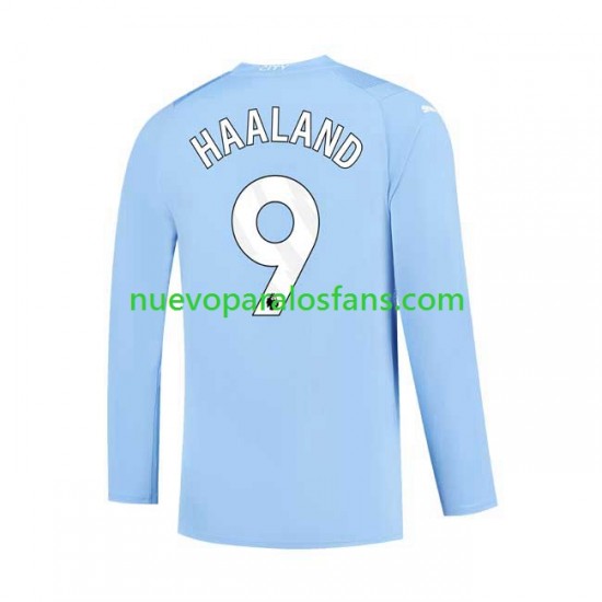 Camiseta de Fútbol Manchester City Haaland 9 Hombre Casa 2023-2024 Manga Larga