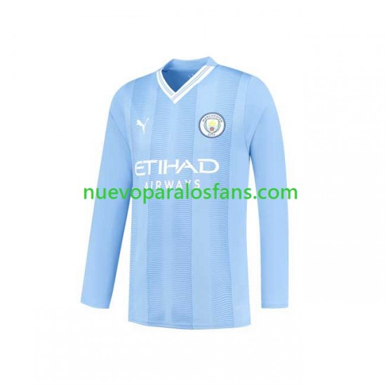 Camiseta de Fútbol Manchester City Hombre Casa 2023-2024 Manga Larga
