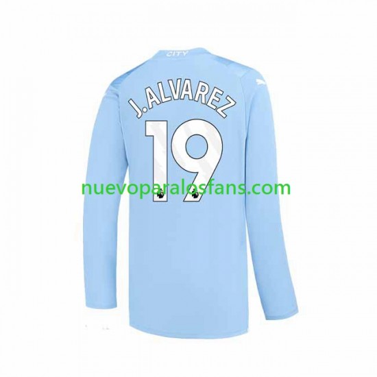 Camiseta de Fútbol Manchester City J. ALVAREZ 19 Hombre Casa 2023-2024 Manga Larga