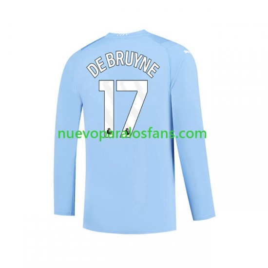 Camiseta de Fútbol Manchester City Kevin De Bruyne 17 Hombre Casa 2023-2024 Manga Larga