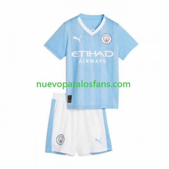 Camiseta de Fútbol Manchester City Niño Casa 2023-2024 Manga Corta