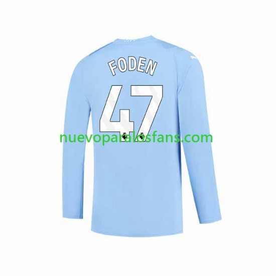 Camiseta de Fútbol Manchester City Phil Foden 47 Hombre Casa 2023-2024 Manga Larga