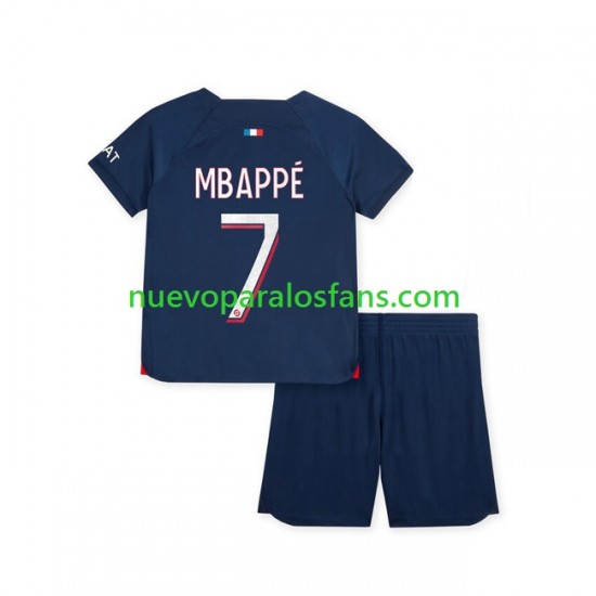 Camiseta de Fútbol Paris Saint-Germain Mbappé 7 Niño Casa 2023-2024 Manga Corta