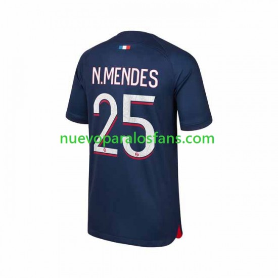 Camiseta de Fútbol Paris Saint-Germain N.Mendes 25 Hombre Casa 2023-2024 Manga Corta