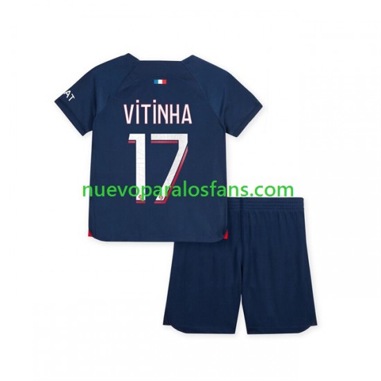 Camiseta de Fútbol Paris Saint-Germain Vitinha 17 Niño Casa 2023-2024 Manga Corta
