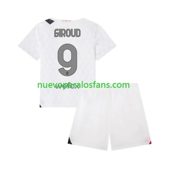Camiseta de Fútbol AC Milan Olivier Giroud 9 Niño Exterior 2023-2024 Manga Corta