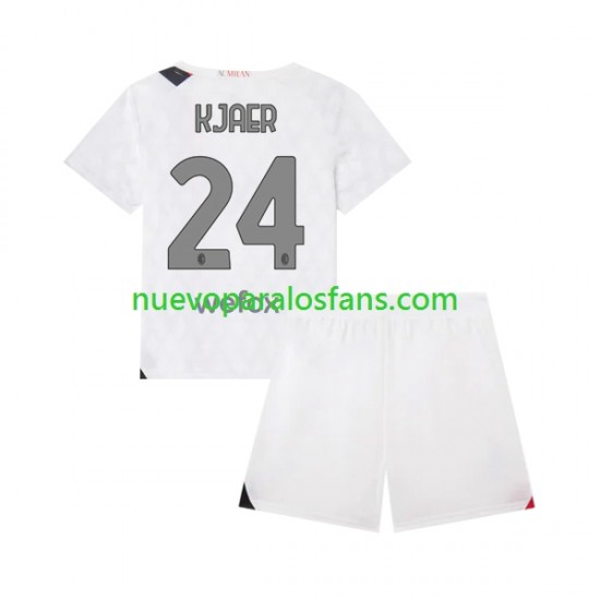 Camiseta de Fútbol AC Milan Simon Kjaer 24 Niño Exterior 2023-2024 Manga Corta