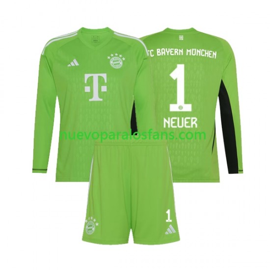 Camiseta de Fútbol Bayern de Múnich Manuel Neuer 1 Portero Niño Exterior 2023-2024 Manga Larga