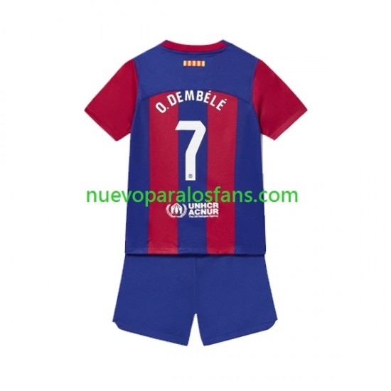 Camiseta de Fútbol FC Barcelona Ousmane Dembele 7 Niño Casa 2023-2024 Manga Corta