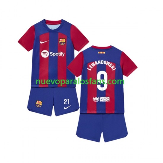 Camiseta de Fútbol FC Barcelona Robert Lewandowski 9 Niño Casa 2023-2024 Manga Corta