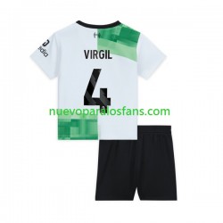 Camiseta de Fútbol Liverpool Virgil van Dijk 4 Niño Exterior 2023-2024 Manga Corta