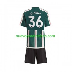 Camiseta de Fútbol Manchester United Anthony Elanga 36 Niño Exterior 2023-2024 Manga Corta