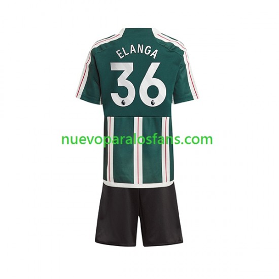 Camiseta de Fútbol Manchester United Anthony Elanga 36 Niño Exterior 2023-2024 Manga Corta
