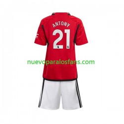 Camiseta de Fútbol Manchester United Antony Matheus 21 Niño Casa 2023-2024 Manga Corta