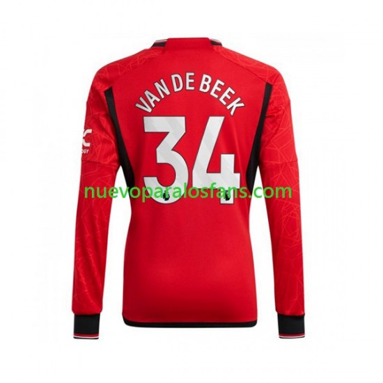 Camiseta de Fútbol Manchester United Donny van de Beek 34 Hombre Casa 2023-2024 Manga Larga