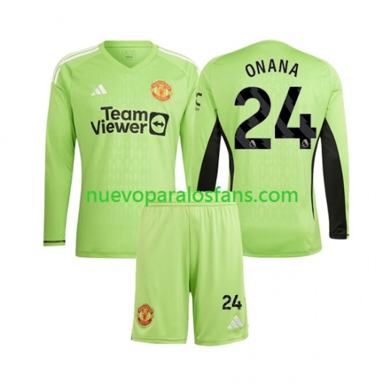 Camiseta de Fútbol Manchester United Andre Onana 24 Portero Niño Casa 2023-2024 Manga Larga