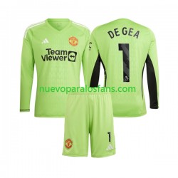 Camiseta de Fútbol Manchester United De Gea 1 Portero Niño Casa 2023-2024 Manga Larga