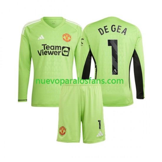 Camiseta de Fútbol Manchester United De Gea 1 Portero Niño Casa 2023-2024 Manga Larga