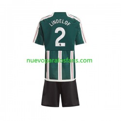 Camiseta de Fútbol Manchester United Lindelof 2 Niño Exterior 2023-2024 Manga Corta