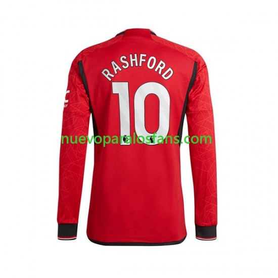 Camiseta de Fútbol Manchester United Marcus Rashford 10 Hombre Casa 2023-2024 Manga Larga
