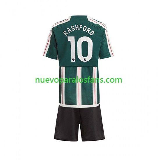 Camiseta de Fútbol Manchester United Marcus Rashford 10 Niño Exterior 2023-2024 Manga Corta