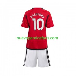Camiseta de Fútbol Manchester United Marcus Rashford 10 Niño Casa 2023-2024 Manga Corta