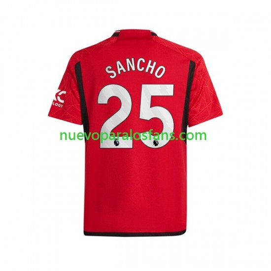 Camiseta de Fútbol Manchester United Sancho 25 Hombre Casa 2023-2024 Manga Corta