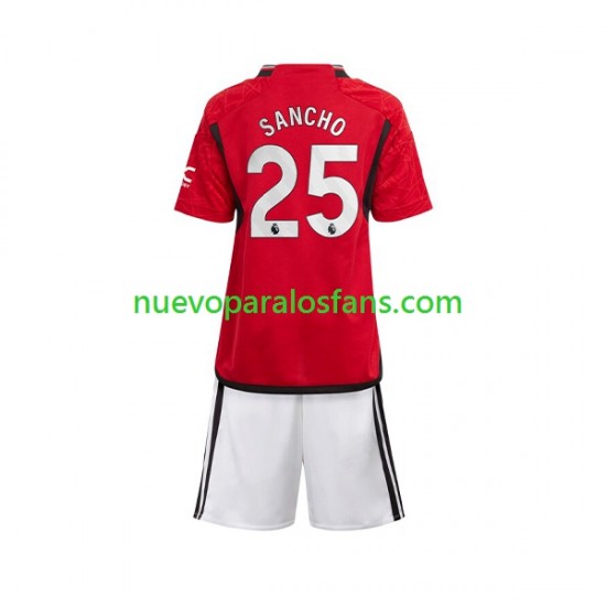 Camiseta de Fútbol Manchester United Sancho 25 Niño Casa 2023-2024 Manga Corta