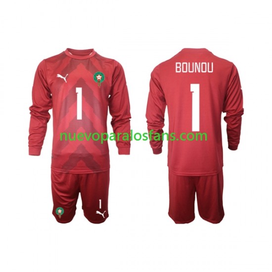Camiseta de Fútbol Marruecos Yassine Bounou 1 Portero Niño Casa 2022 Manga Larga