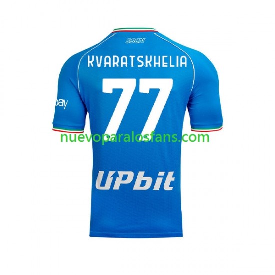 Camiseta de Fútbol Napoli Khvicha Kvaratskhelia 77 Hombre Casa 2023-2024 Manga Corta